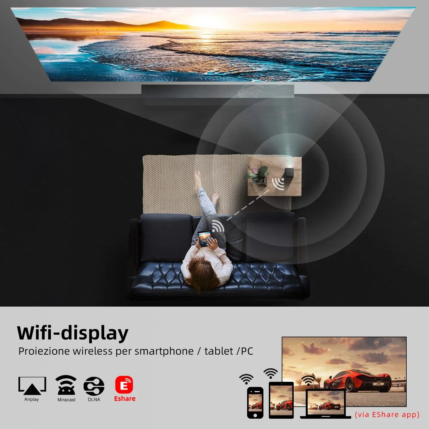Portable Projector: Handheld, Real 3D, Built-in Battery, WiFi Display, Hi-Fi Speakers