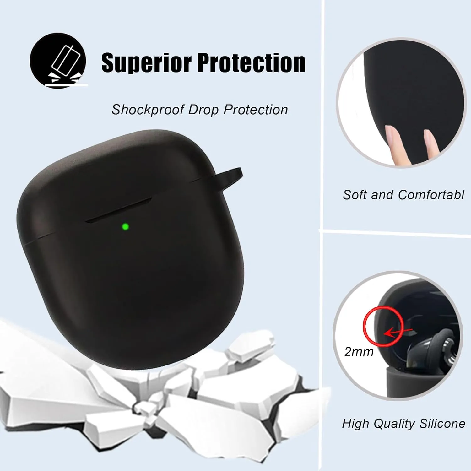 Protective Case Cover for Bose QuietComfort Earbuds II 2022/ QuietComfort Ultra 2023,Cute Cherry Charm Keychain,Soft Silicone Protective Case for Bose QC ii 2 Earbuds Charging Case Black