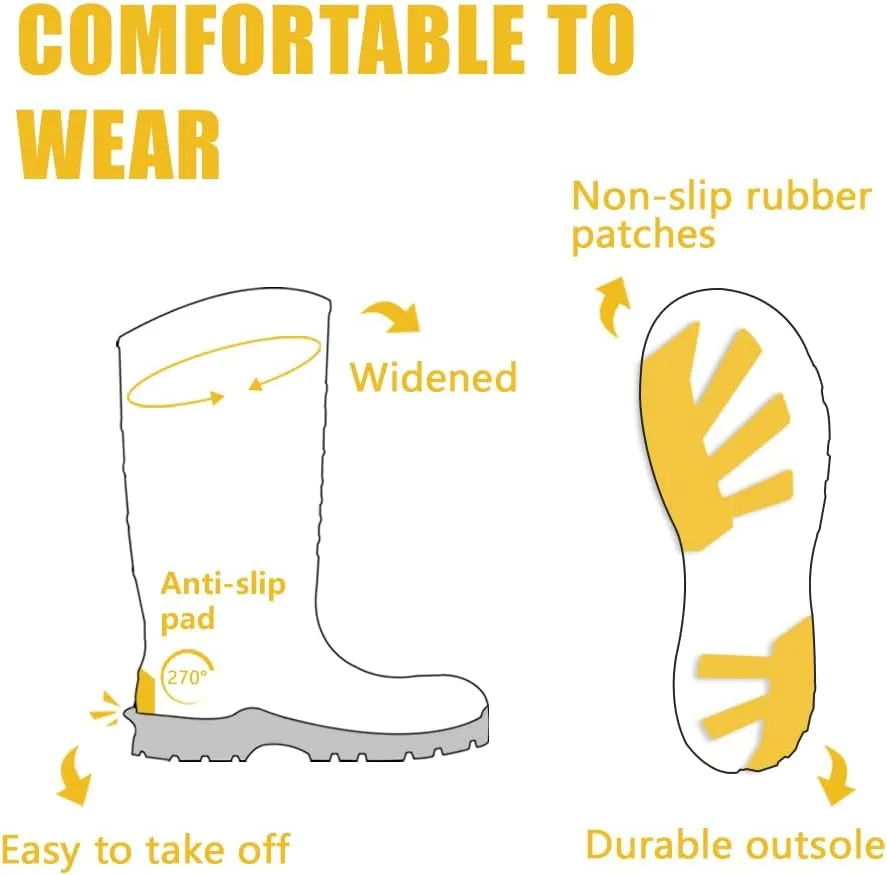 PU Rubber Work Boots With Steel Toe - Waterproof Anti-slip Mud Rain Boots Hunting Boots ASTM F2413-18 Acid & Oil Resistant Anti-static For Men and Women