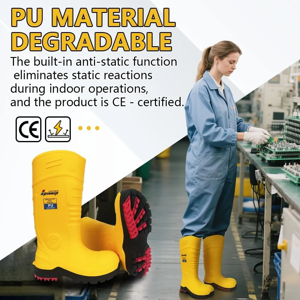 PU Rubber Work Boots With Steel Toe - Waterproof Anti-slip Mud Rain Boots Hunting Boots ASTM F2413-18 Acid & Oil Resistant Anti-static For Men and Women