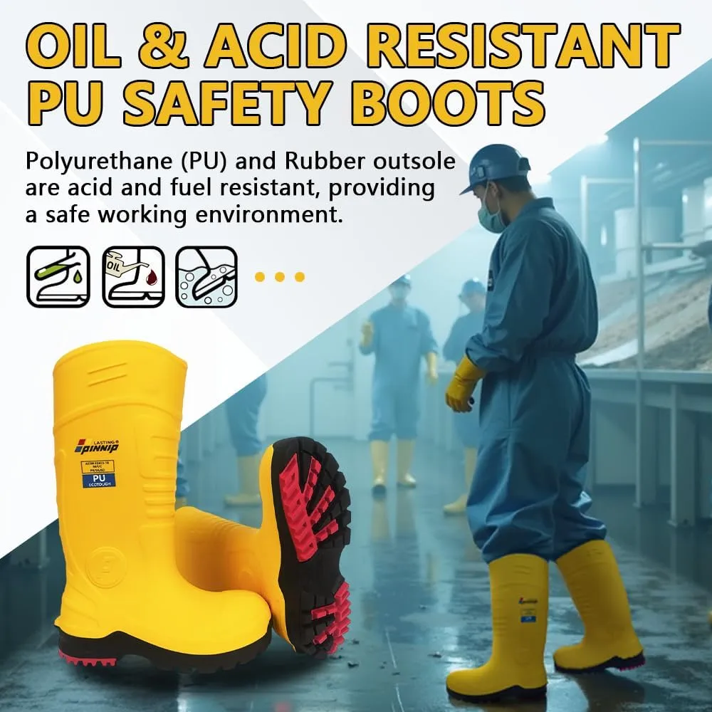 PU Rubber Work Boots With Steel Toe - Waterproof Anti-slip Mud Rain Boots Hunting Boots ASTM F2413-18 Acid & Oil Resistant Anti-static For Men and Women