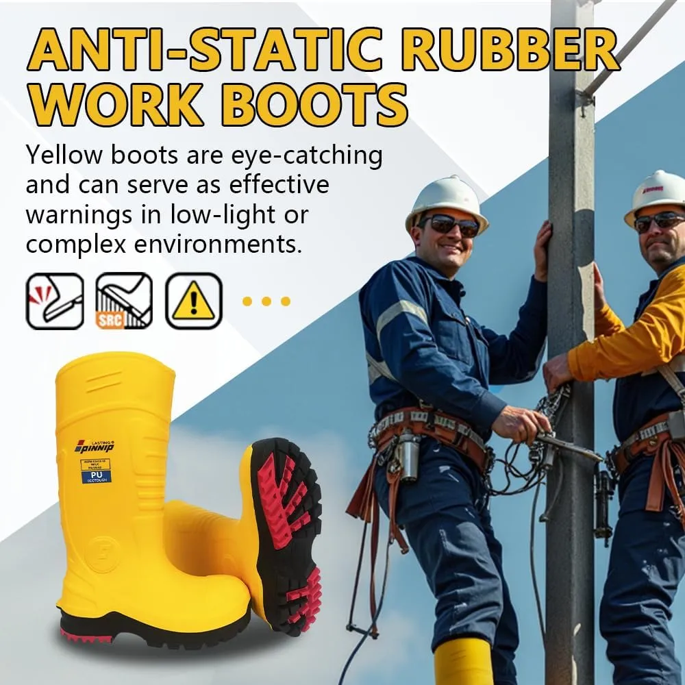 PU Rubber Work Boots With Steel Toe - Waterproof Anti-slip Mud Rain Boots Hunting Boots ASTM F2413-18 Acid & Oil Resistant Anti-static For Men and Women