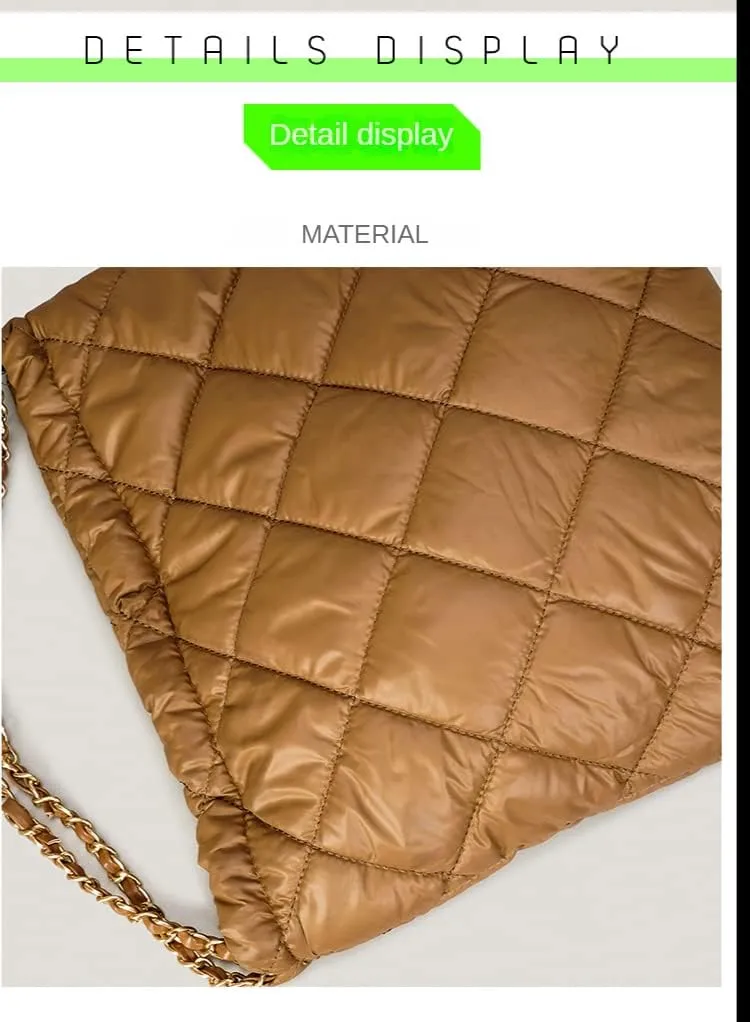 Puffer Tote Bag Quilted Bucket Bag for Women Puffy Purse Handbags Down Padded Shoulder Bag