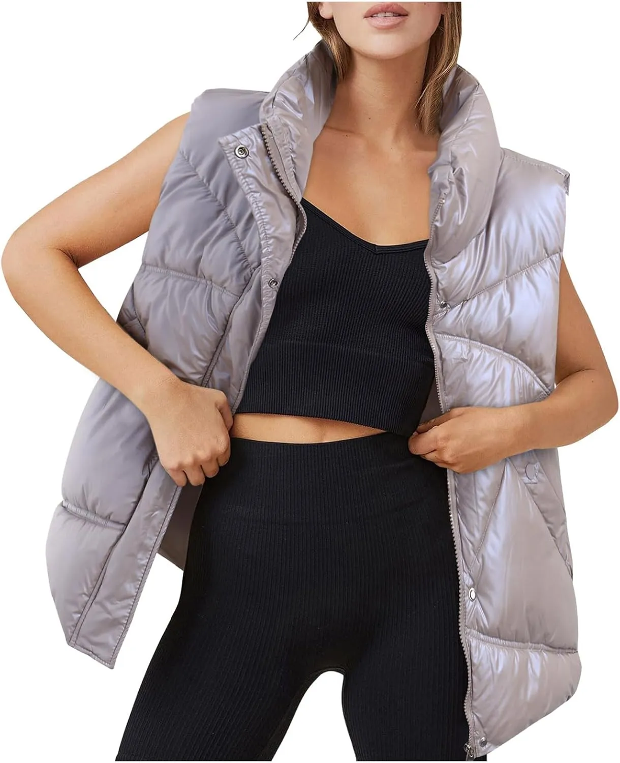 Puffer Vest Women Sleeveless Zip Up Outerwear Warm Lightweight Down Coats Jackets with Pocket Winter Quilted Vests
