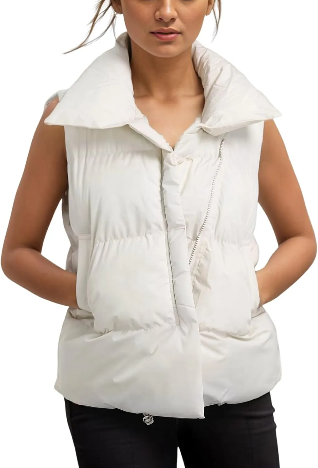 Puffer Vest Women Sleeveless Zip Up Outerwear Warm Lightweight Down Coats Jackets with Pocket Winter Quilted Vests