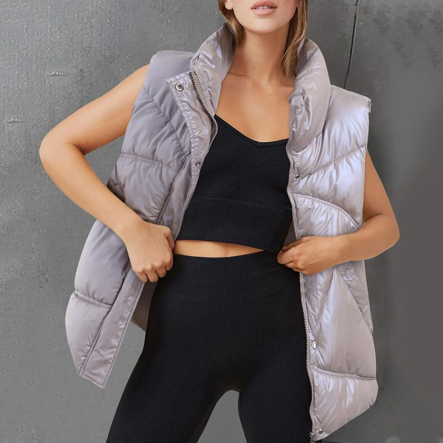 Puffer Vest Women Sleeveless Zip Up Outerwear Warm Lightweight Down Coats Jackets with Pocket Winter Quilted Vests