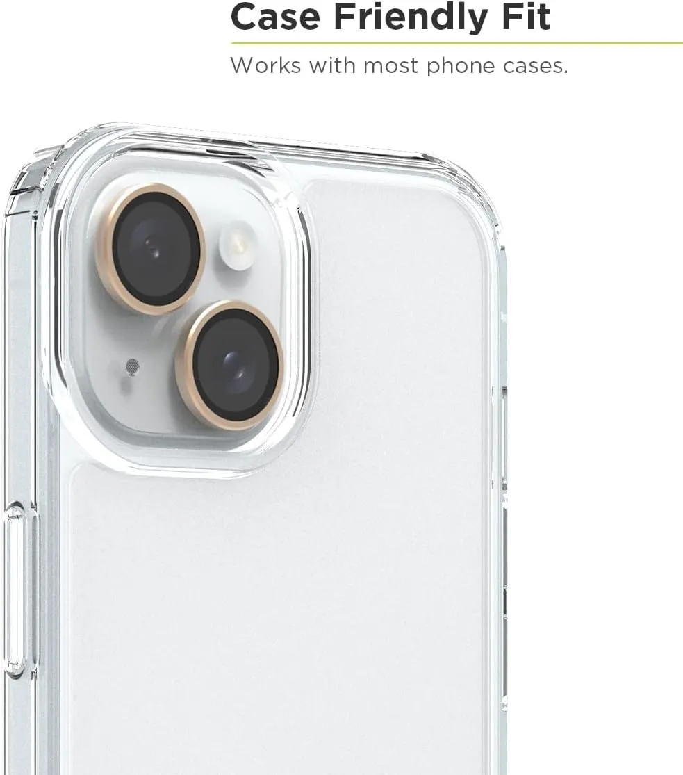 PureGear Camera Lens Protector for Apple iPhone 15 & 15 Plus, Protects Camera Lens from Drops & Scratches, Ultra-Thin HD Tempered Glass Individual Ring Cover Lens Protectors - Gold