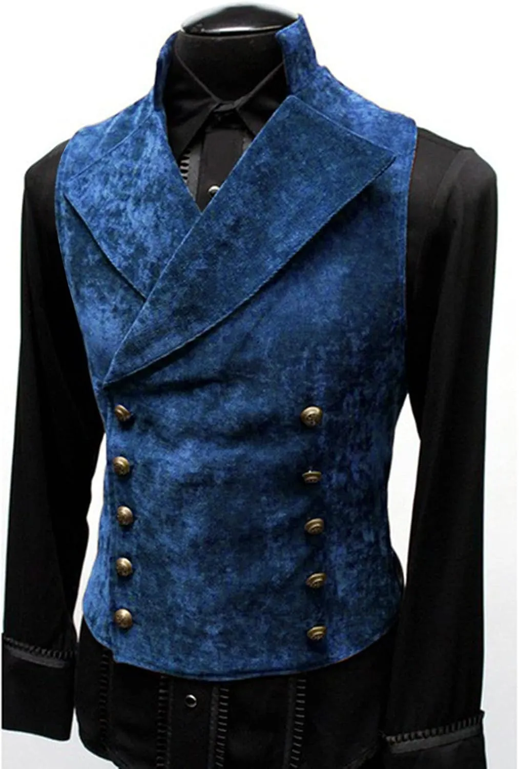 QWENTMTNTY Mens Faux Leather Suede Suit Vest Slim Double Breasted Gothic Victorian Waistcoat Lapel Collar Down Vest Jackets