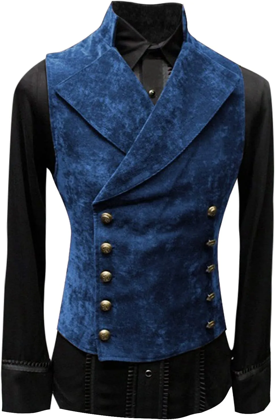 QWENTMTNTY Mens Faux Leather Suede Suit Vest Slim Double Breasted Gothic Victorian Waistcoat Lapel Collar Down Vest Jackets