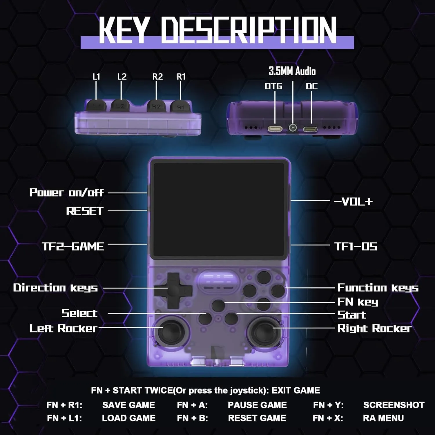 R40S PRO 30000 in 1 Handheld Game Console 3.5 inch IPS Screen Mini Retro Console 3800mAh Portable Pocket Arcade 45 simulators 256G TF Card