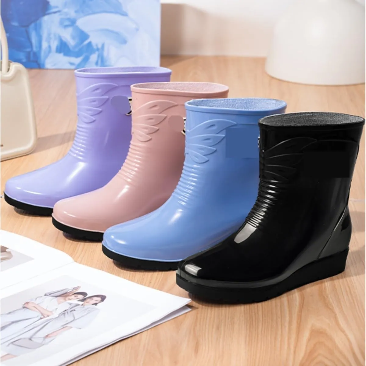 Rain Boots Footwear Women's Short Mid Tube Water Boots Non Slip Rain Boots Waterproof Rubber Shoes Outdoor Work Boots