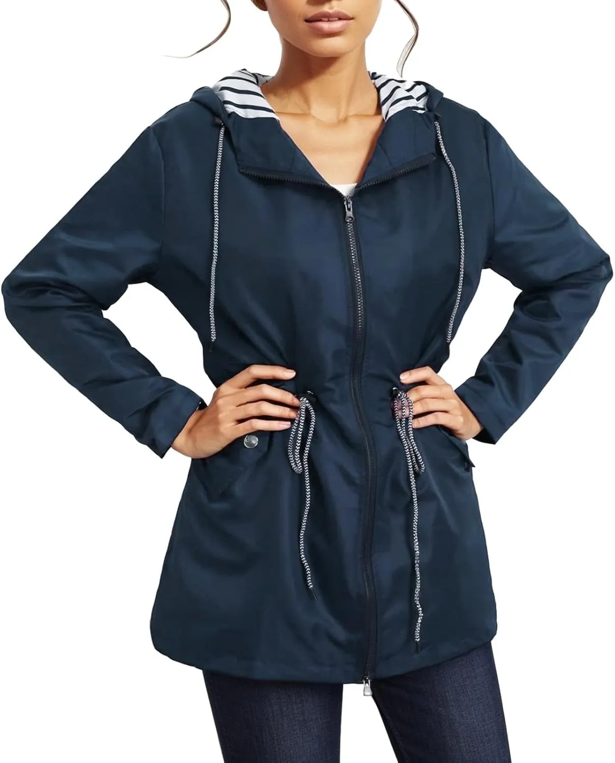 Rain Coats for Women Plus Size Waterproof Hoodie Jacket Windbreaker Lightweight Drawstring Raincoat with Pockets