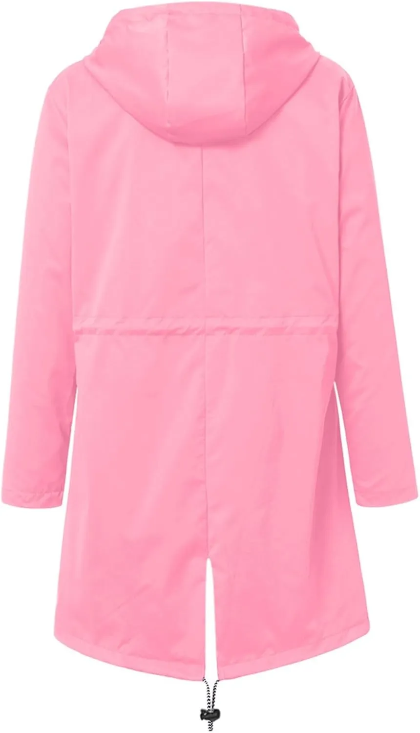 Rain Coats for Women Plus Size Waterproof Hoodie Jacket Windbreaker Lightweight Drawstring Raincoat with Pockets