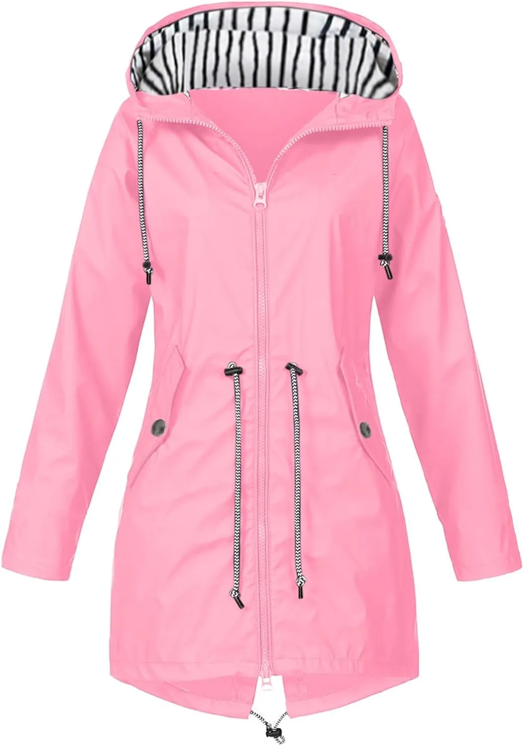 Rain Coats for Women Plus Size Waterproof Hoodie Jacket Windbreaker Lightweight Drawstring Raincoat with Pockets