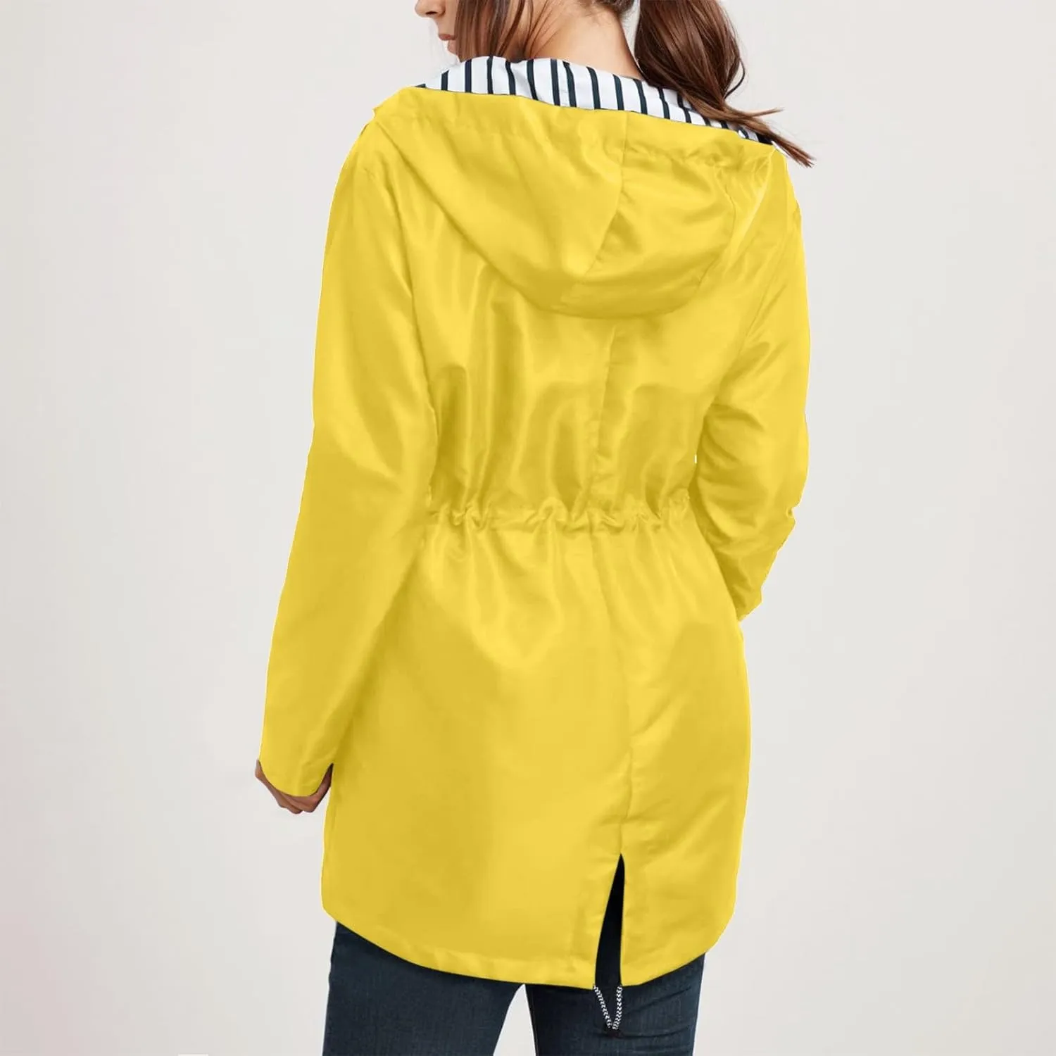 Rain Coats for Women Plus Size Waterproof Hoodie Jacket Windbreaker Lightweight Drawstring Raincoat with Pockets