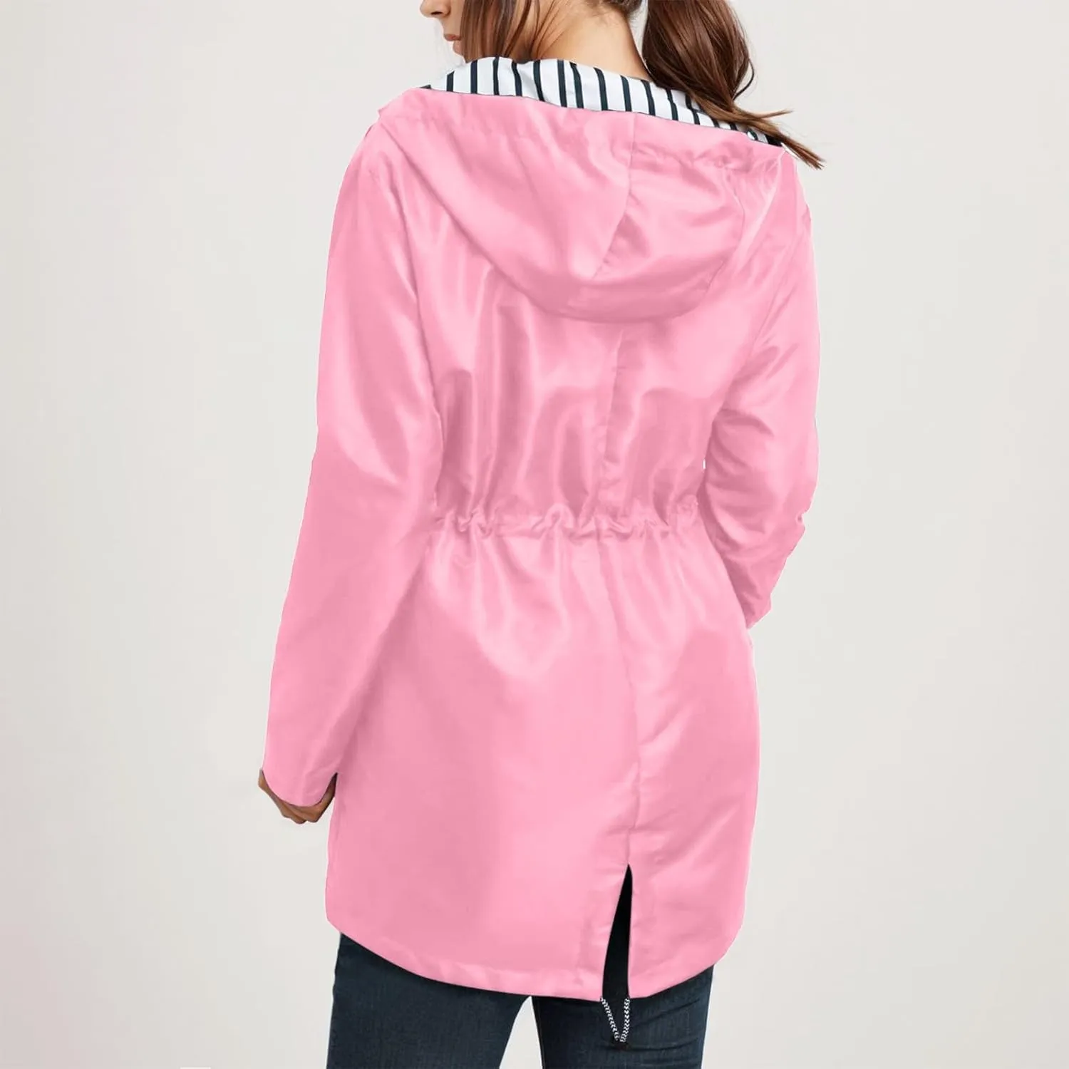 Rain Coats for Women Plus Size Waterproof Hoodie Jacket Windbreaker Lightweight Drawstring Raincoat with Pockets