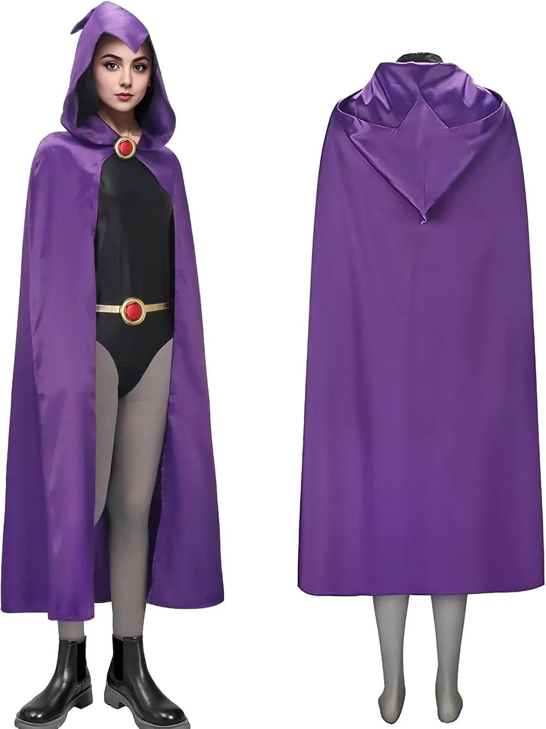 Raven Costume Women Raven Teenager Titans Cape Jumpsuit Superhero Purple Hood Cloak Halloween Cosplay Women