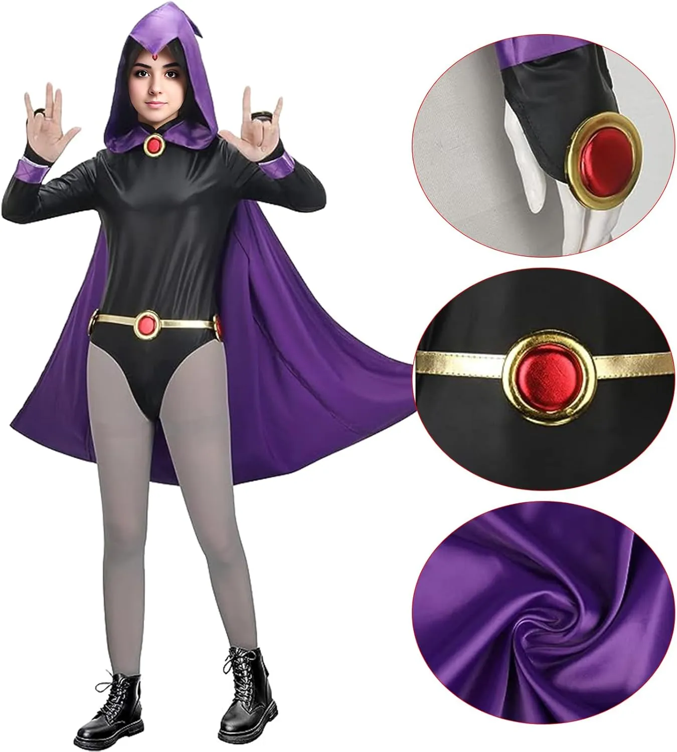 Raven Costume Women Raven Teenager Titans Cape Jumpsuit Superhero Purple Hood Cloak Halloween Cosplay Women