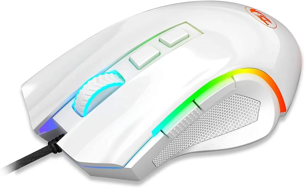 Redragon M602 RGB Wired Gaming Mouse RGB Spectrum Backlit Ergonomic Mouse Griffin Programmable with 8 Backlight Modes, Up to 7200 DPI for Windows PC Gamers (White)