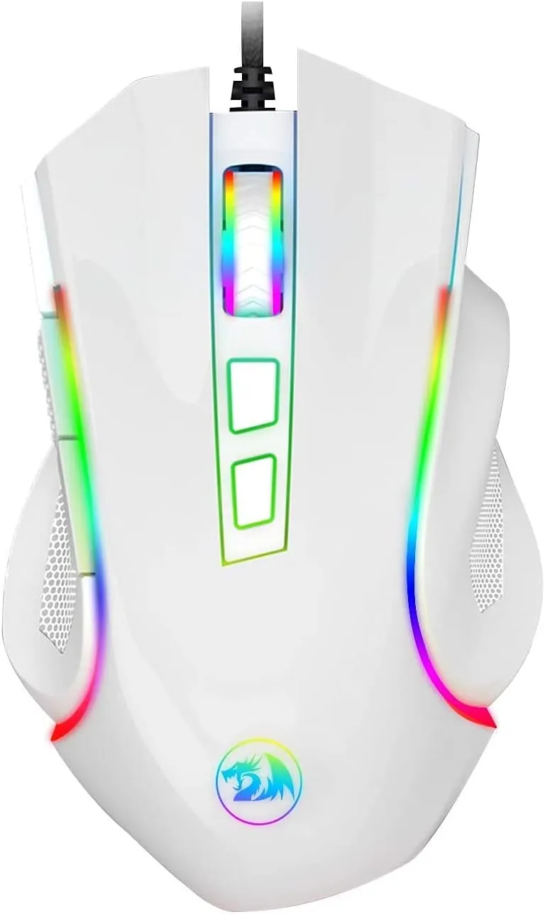 Redragon M602 RGB Wired Gaming Mouse RGB Spectrum Backlit Ergonomic Mouse Griffin Programmable with 8 Backlight Modes, Up to 7200 DPI for Windows PC Gamers (White)