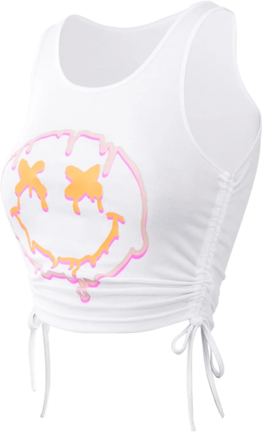 Remidoo Women's Casual Drawstring Graphic Cropped Tank Top Ruched Sleeveless Top Shirt