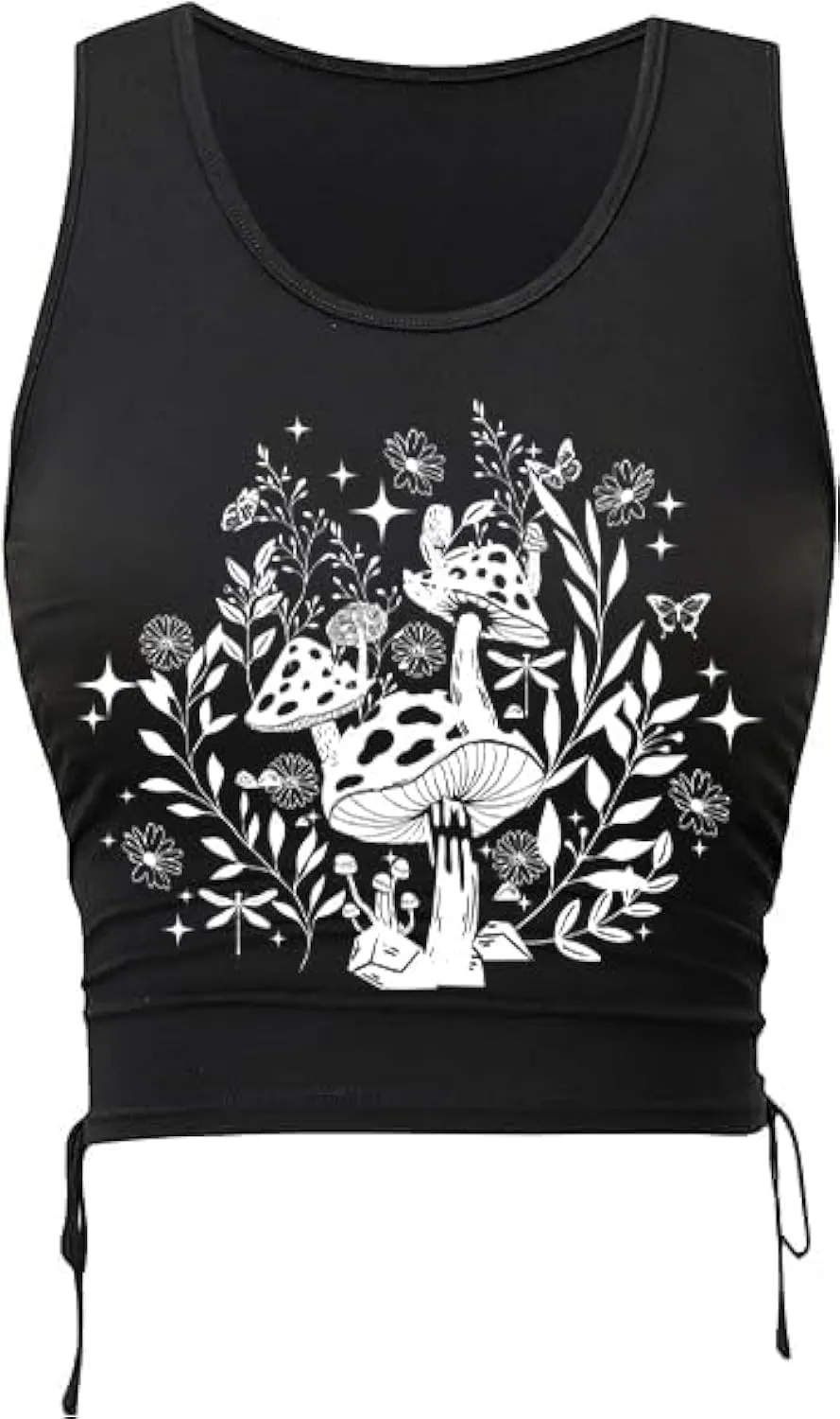 Remidoo Women's Casual Drawstring Graphic Cropped Tank Top Ruched Sleeveless Top Shirt