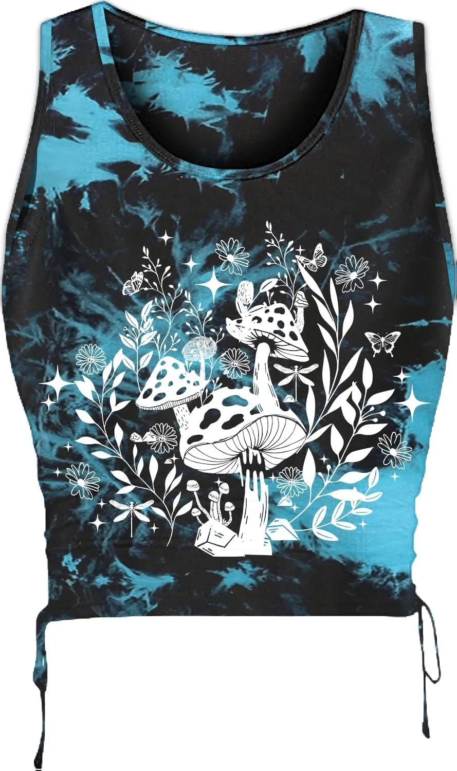 Remidoo Women's Casual Drawstring Graphic Cropped Tank Top Ruched Sleeveless Top Shirt