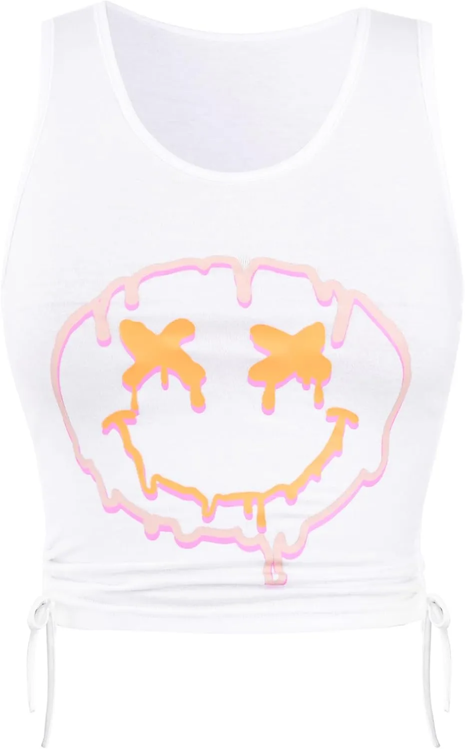 Remidoo Women's Casual Drawstring Graphic Cropped Tank Top Ruched Sleeveless Top Shirt