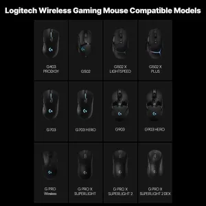 RGB Charging Dock for Logitech Computer Mouse G PRO X Superlight DEX/2/1, G502, G502 X Plus, G502 X Lightspeed, G703, G703 Hero, G903, G PRO Wireless - Computer Mice Powerplay Charging System (Black)