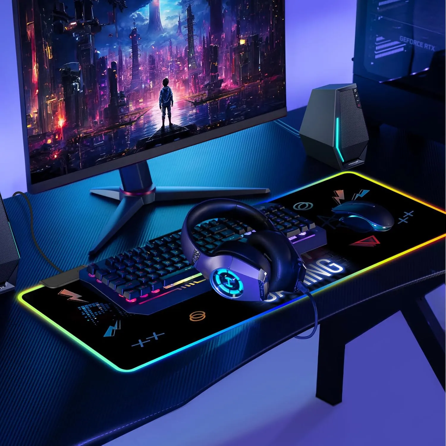 RGB Gaming Mouse Pad, Large Mousepad with Led Light 13 Light Modes Touch Control Extended Soft Computer Keyboard Mat Pad, Desk Mat with Non-Slip Rubber Base for MacBook, PC & Laptop(31.5X11.8)
