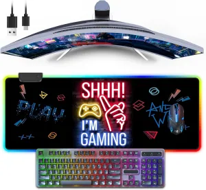 RGB Gaming Mouse Pad, Large Mousepad with Led Light 13 Light Modes Touch Control Extended Soft Computer Keyboard Mat Pad, Desk Mat with Non-Slip Rubber Base for MacBook, PC & Laptop(31.5X11.8)