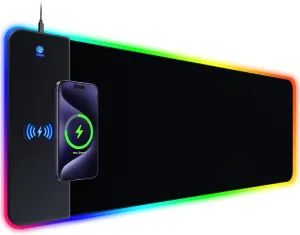 RGB Gaming Mouse Pad with 15W Wireless Charging, Extra Large LED Mousepad with 14 Light Modes, XXL Mouse Pad, Ergonomic Computer Mouse Pad with Non-Slip Rubber Base for Laptop, Gifts for Gamer/Men