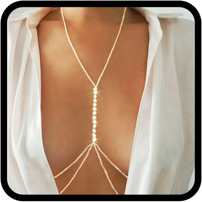 Rhinestone Body Chain Bra Chest Body Jewelry for Women