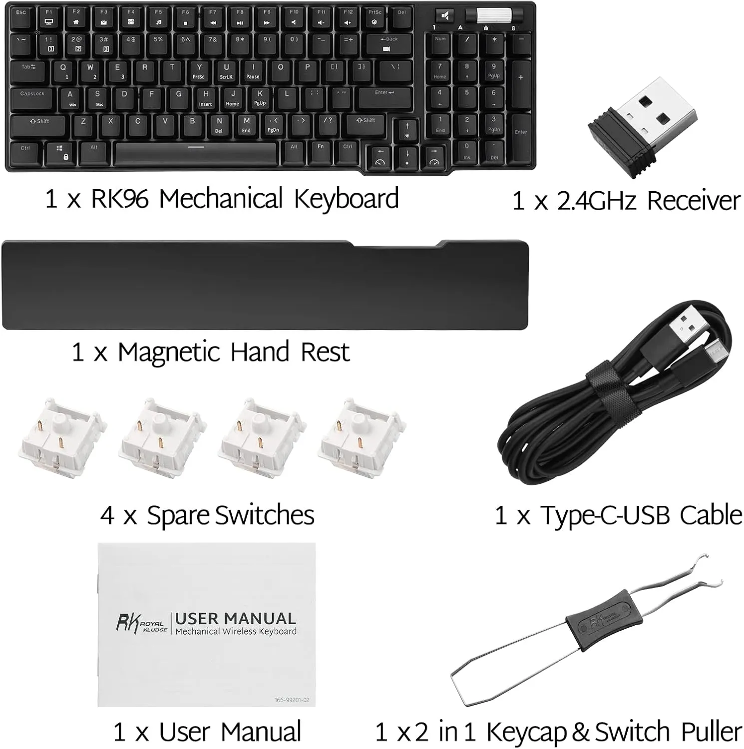 RK ROYAL KLUDGE RK96 90% Triple Mode BT5.0/2.4G/USB-C Hot Swappable Mechanical Keyboard with Magnetic Wrist Rest, 96 Keys Wireless Gaming Keyboard with Software, Blue Backlight