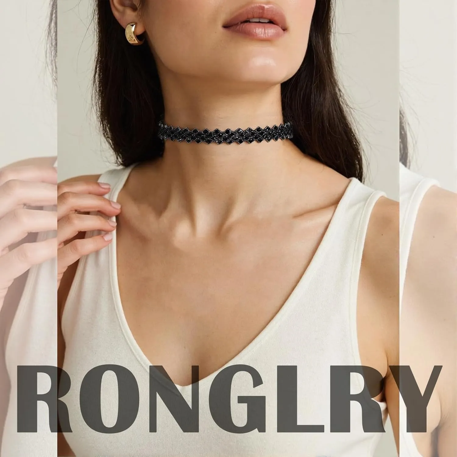 Ronglry Rhinestone Choker Necklace for Women Silver Diamond Choker Necklaces for Women Sparkly Crystal Rhinestone Necklace for Women Silver Chokers for Women Party Prom Wedding Jewelry Accessories