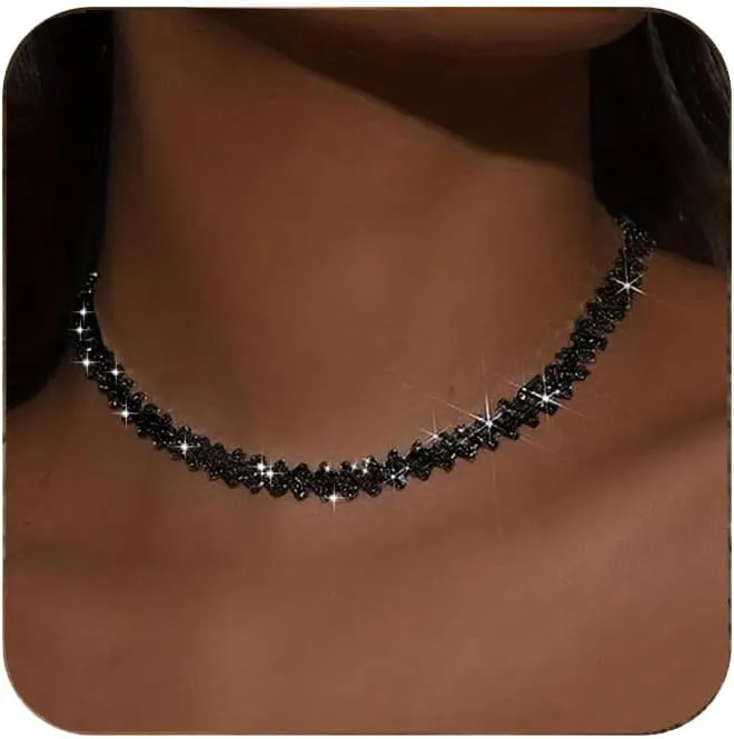 Ronglry Rhinestone Choker Necklace for Women Silver Diamond Choker Necklaces for Women Sparkly Crystal Rhinestone Necklace for Women Silver Chokers for Women Party Prom Wedding Jewelry Accessories
