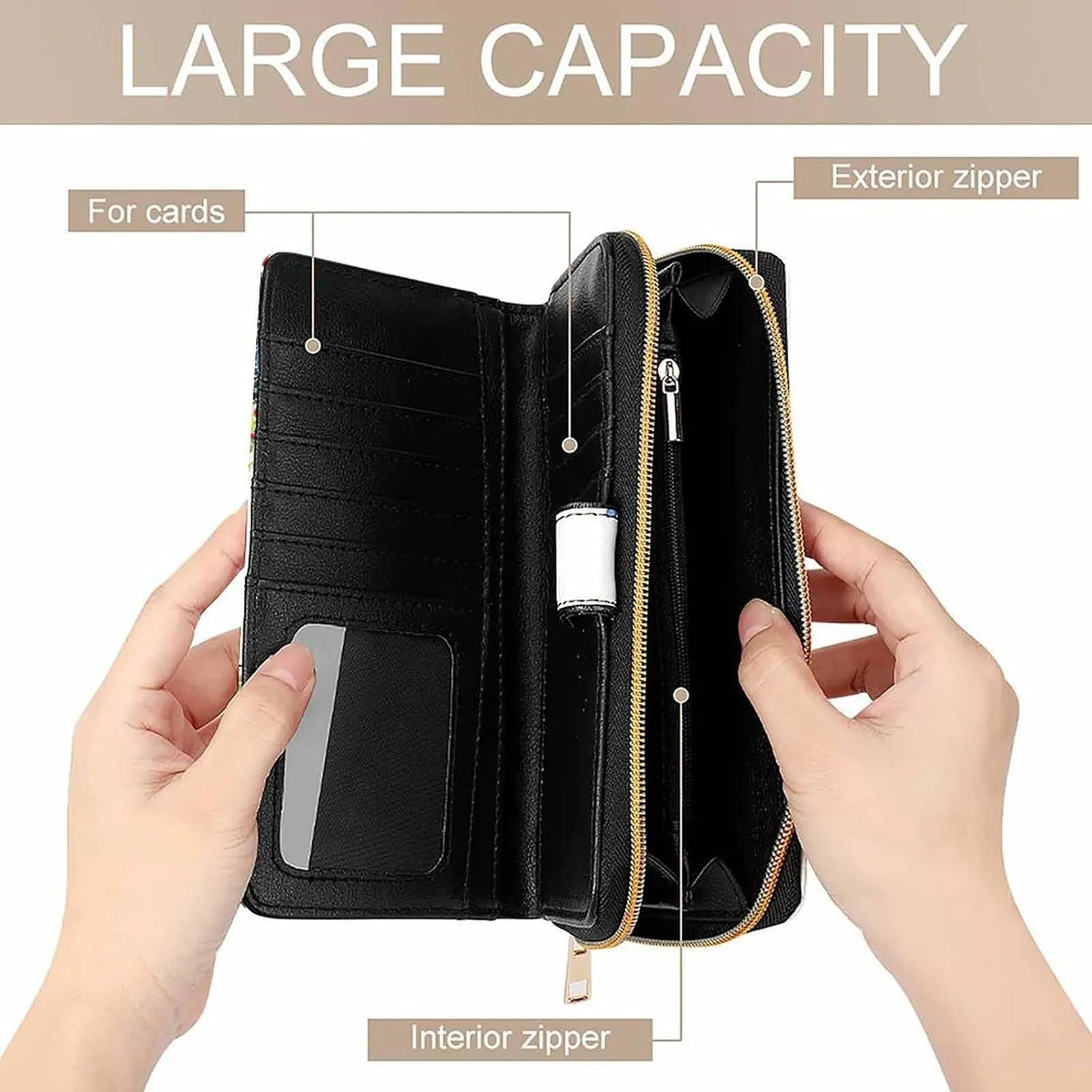 Rooster Watercolor Flower Leather Multifunctional Wallet with 12 Card Slots for Unisex