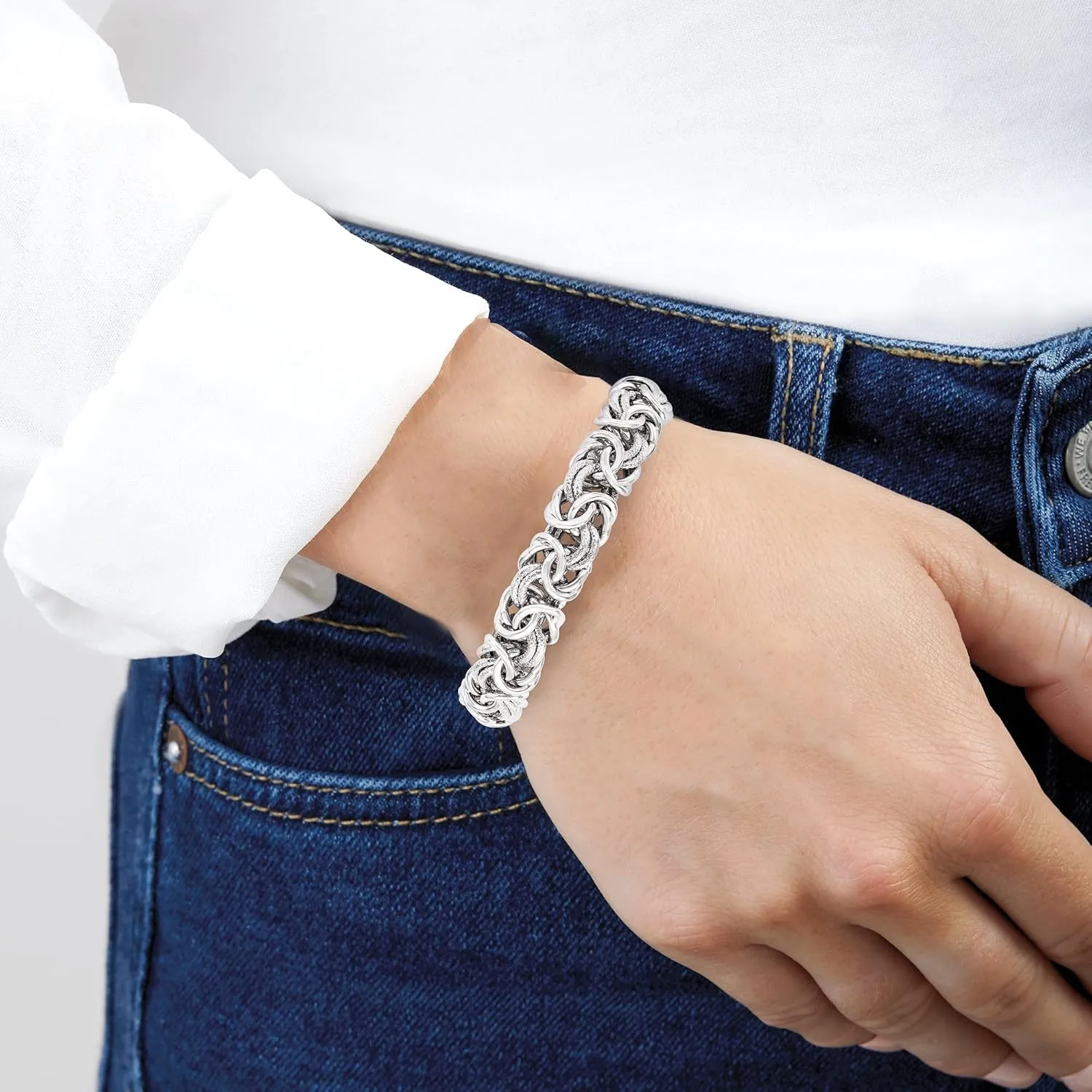 Ross-Simons Italian Sterling Silver Textured and Polished Byzantine Bracelet