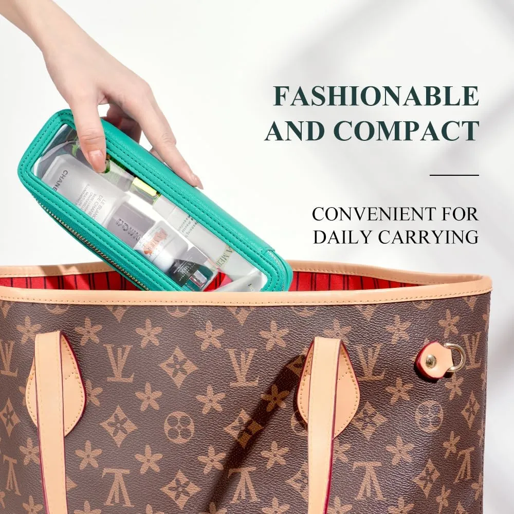 ROWNYEON Small Waterproof Toiletry Organizer Train Case, CLear Travel Makeup Bag for WomenTransparent Cosmetic BagPortable Makeup Case Organizer (green)