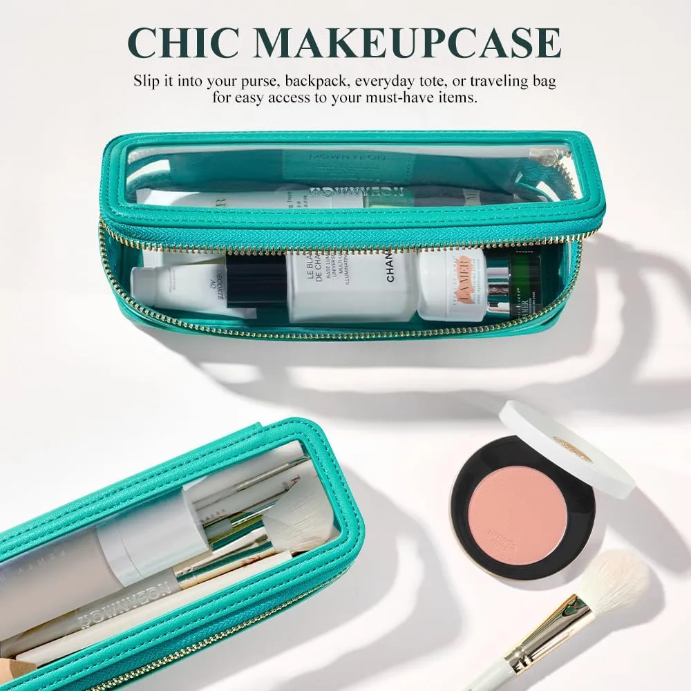 ROWNYEON Small Waterproof Toiletry Organizer Train Case, CLear Travel Makeup Bag for WomenTransparent Cosmetic BagPortable Makeup Case Organizer (green)
