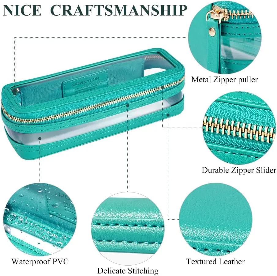 ROWNYEON Small Waterproof Toiletry Organizer Train Case, CLear Travel Makeup Bag for WomenTransparent Cosmetic BagPortable Makeup Case Organizer (green)