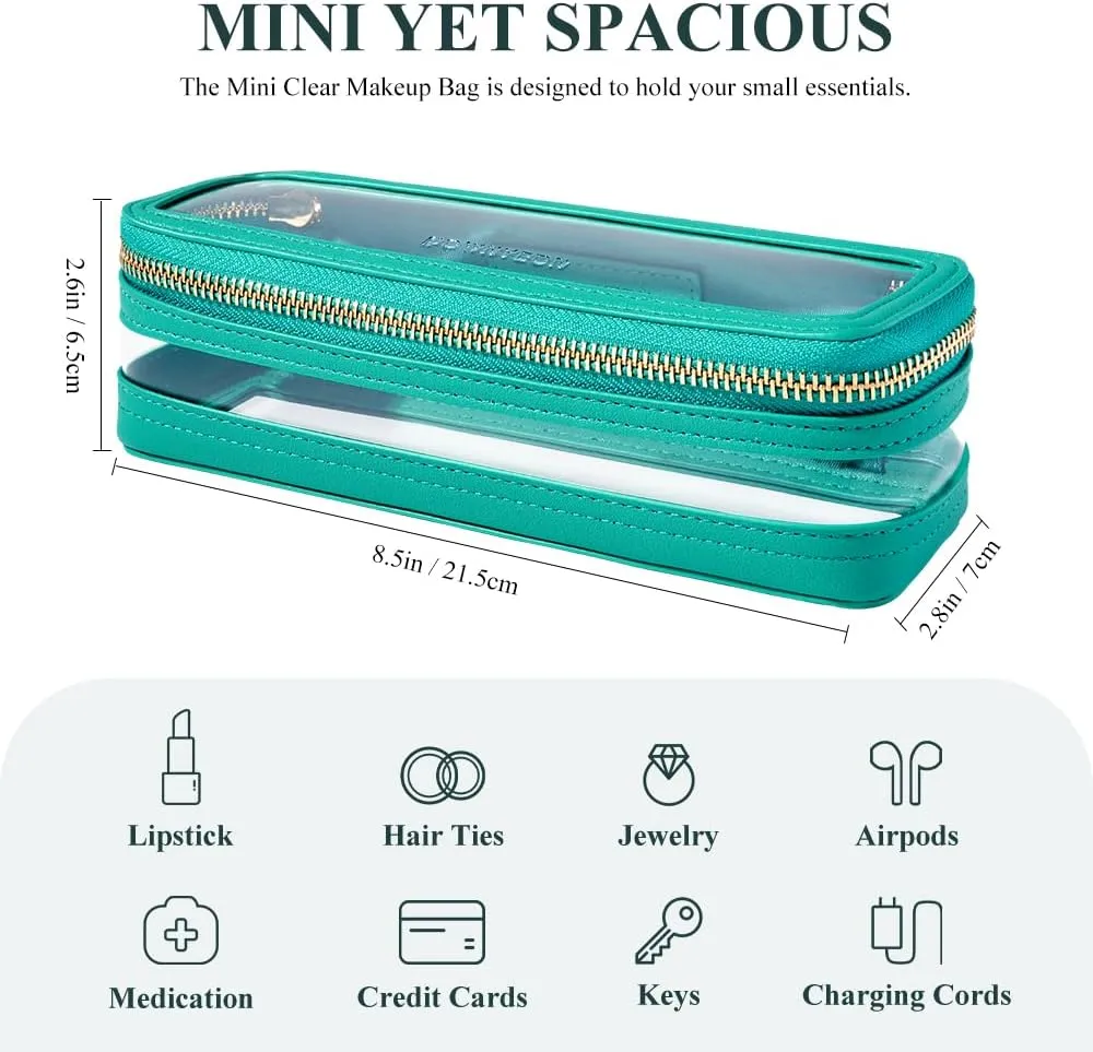 ROWNYEON Small Waterproof Toiletry Organizer Train Case, CLear Travel Makeup Bag for WomenTransparent Cosmetic BagPortable Makeup Case Organizer (green)