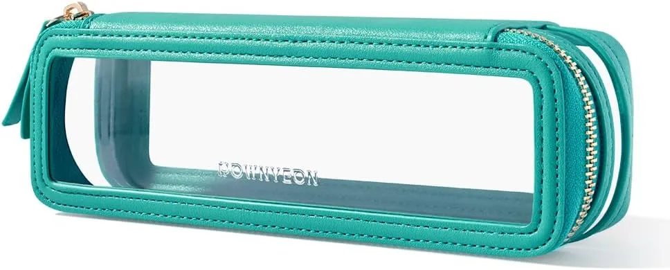 ROWNYEON Small Waterproof Toiletry Organizer Train Case, CLear Travel Makeup Bag for WomenTransparent Cosmetic BagPortable Makeup Case Organizer (green)