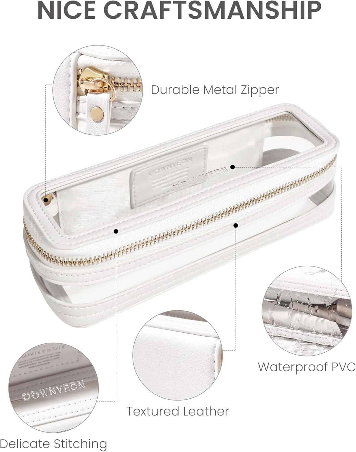 ROWNYEON Small Waterproof Toiletry Organizer Train Case, CLear Travel Makeup Bag for WomenTransparent Cosmetic BagPortable Makeup Case Organizer (White)