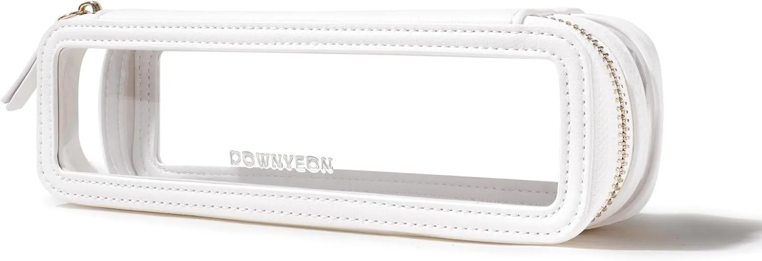 ROWNYEON Small Waterproof Toiletry Organizer Train Case, CLear Travel Makeup Bag for WomenTransparent Cosmetic BagPortable Makeup Case Organizer (White)