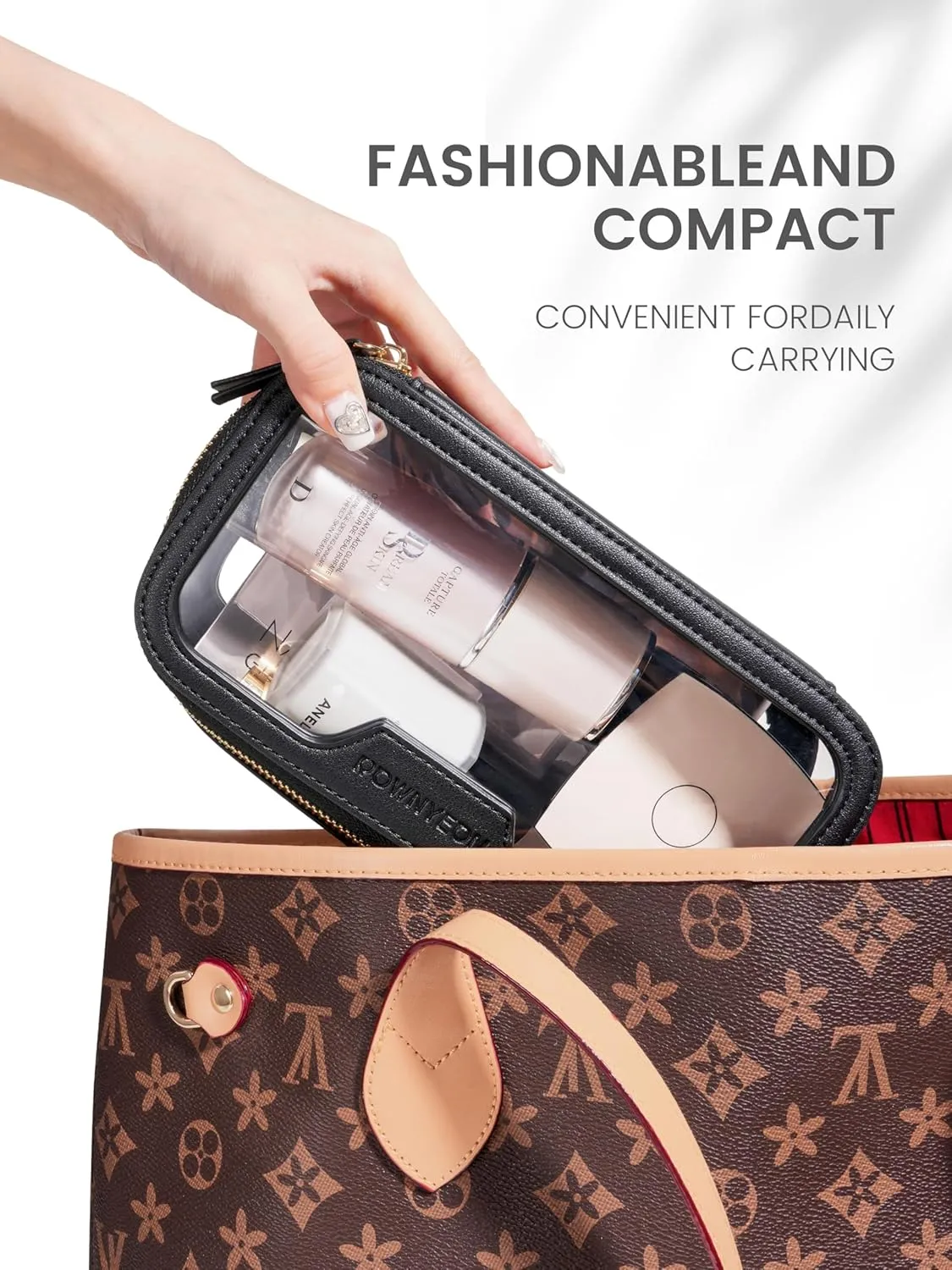 ROWNYEON Waterproof Toiletry Organizer Train Case, CLear Travel Makeup Bag for WomenTransparent Cosmetic BagPortable Makeup Case Organizer (black)