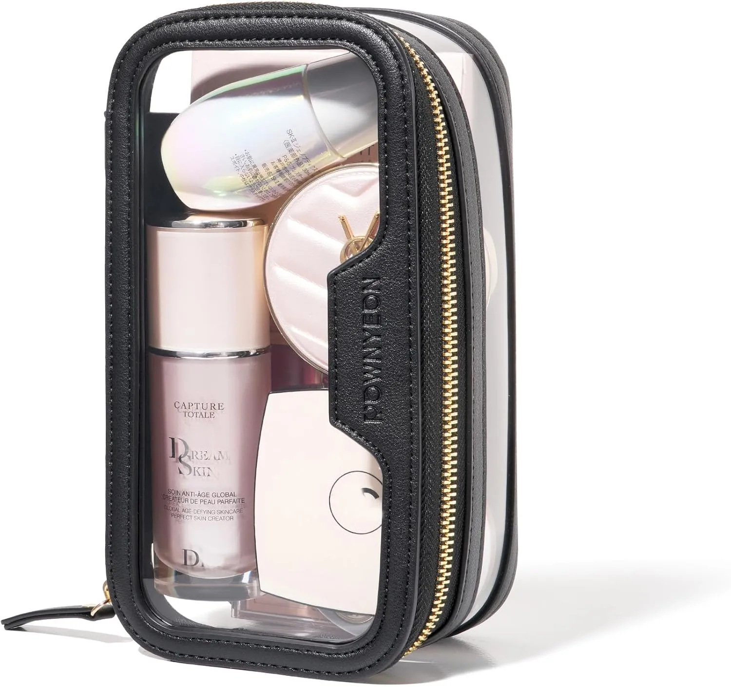 ROWNYEON Waterproof Toiletry Organizer Train Case, CLear Travel Makeup Bag for WomenTransparent Cosmetic BagPortable Makeup Case Organizer (black)