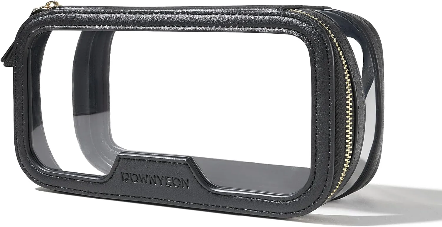 ROWNYEON Waterproof Toiletry Organizer Train Case, CLear Travel Makeup Bag for WomenTransparent Cosmetic BagPortable Makeup Case Organizer (black)