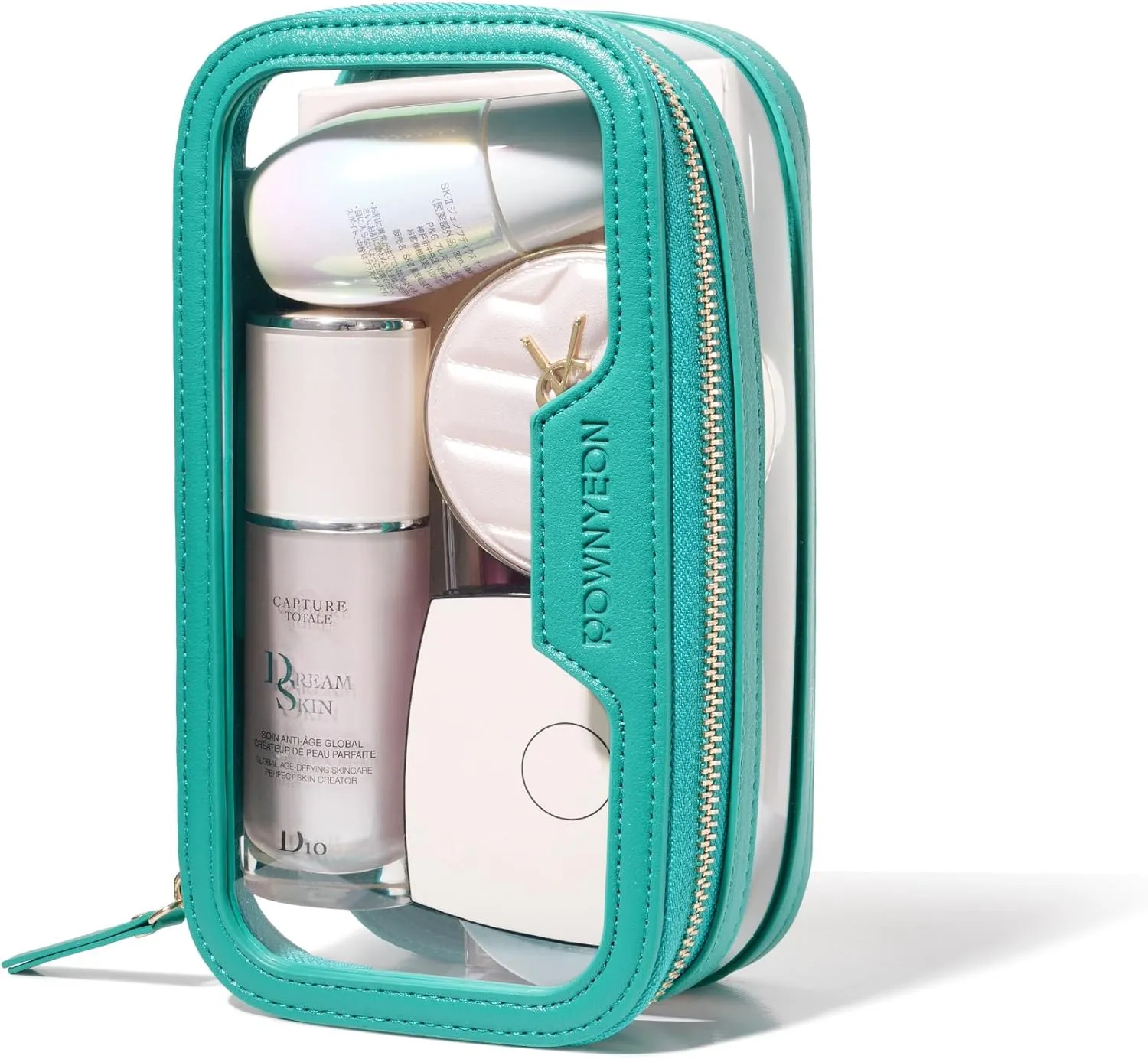 ROWNYEON Waterproof Toiletry Organizer Train Case, CLear Travel Makeup Bag for WomenTransparent Cosmetic BagPortable Makeup Case Organizer (green)