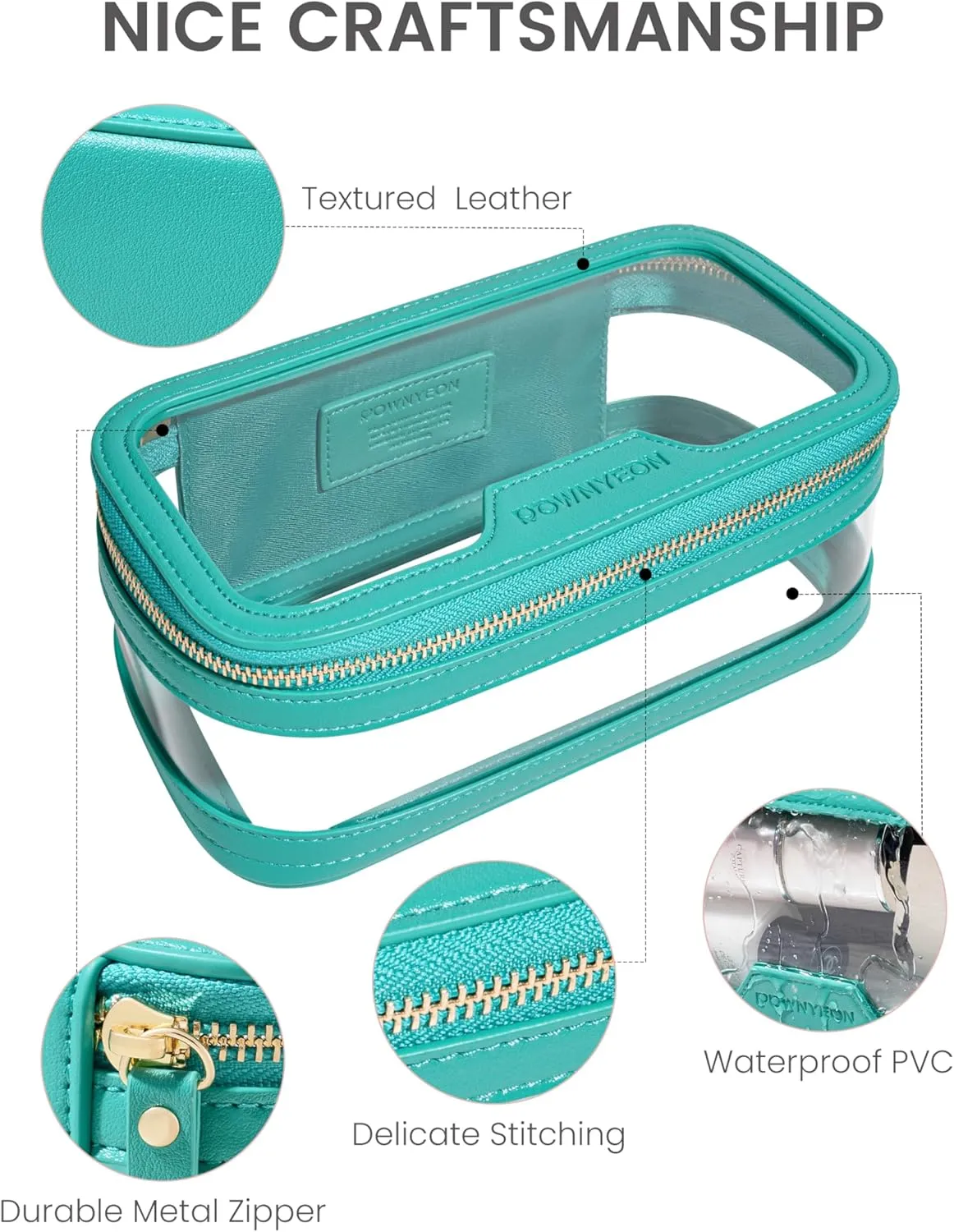 ROWNYEON Waterproof Toiletry Organizer Train Case, CLear Travel Makeup Bag for WomenTransparent Cosmetic BagPortable Makeup Case Organizer (green)